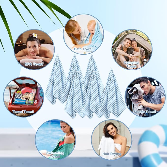 SmoothNovelty 16 Pack Microfiber Bath Towels Bulk 27'' x 60'' Oversized Size Bath Towel Highly Absorbent Extra Large Soft Drying for Beach Shower Summer Salon Sport Gym Party (Stripes,Blue) - Image 6