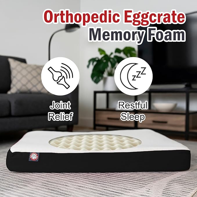 Majestic Pet 48x34x3 Inch Black Orthopedic Memory Foam Rectangle Dog Bed – Large Size Crate Dog Bed for Dogs with Joint Pain, Arthritis – Durable Pet Mattress with Egg Crate Foam, Washable Cover - Image 2
