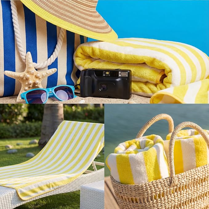 SmoothNovelty 16 Pack Microfiber Bath Towels Bulk 27'' x 60'' Oversized Size Bath Towel Highly Absorbent Extra Large Soft Drying for Beach Shower Summer Salon Sport Gym Party (Stripe,Yellow) - Image 4