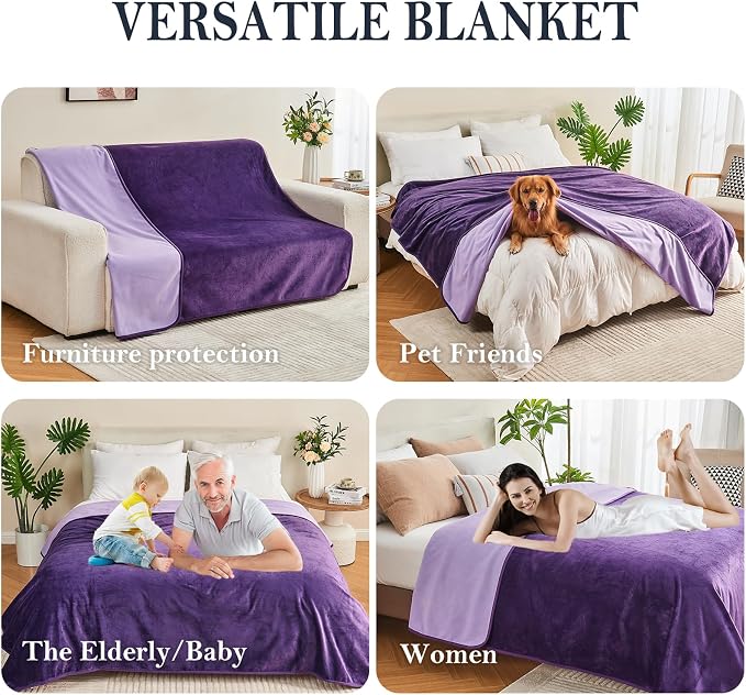 Waterproof Blanket 40"x60" for Adults, Reversible Waterproof Bed Cover for Dogs Cats Pets, Soft Leakproof Blanket for Bed Couch Sofa Furniture Protector, Dark Purple/Light Purple - Image 4