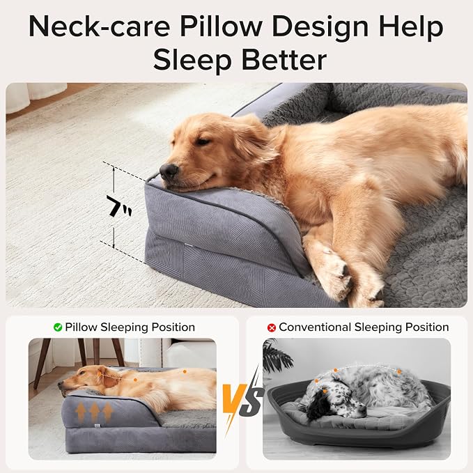 INVENHO L Plus Orthopedic Dog Bed for Large Dogs, Washable Dog Sofa with Egg-Crate Foam, Waterproof Lining and Non-Skid Bottom - Image 5