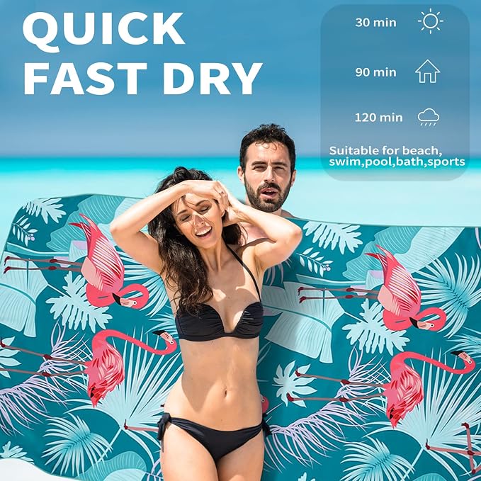 Microfiber Beach Towel Oversized 71x32 Blue Pink with Bag 2 Pack | Thin Lightweight Sand Free Absorbent Quick Dry Compact Large for Adult Travel Camping Pool Swim Bath Cruise Essentials Gift - Image 4