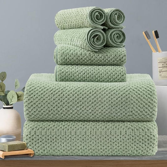 8-Piece Green Bath Towels Set,2 Oversized Large Bath Towels Sheet,2 Hand Towels and 4 Washcloths - 600 GSM Soft Luxury Towel Set,Highly Absorbent Quick Dry Towel Collection for Bathroom,Hotel and Spa by Hailea