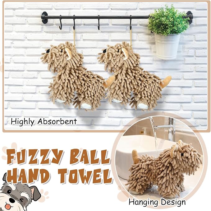 Tegeme 2 Pcs Chenille Dog Hand Towel Fuzzy Towel Absorbent Microfiber Soft for Bathroom Kitchen Washstand (Brown,Standing Dog) - Image 4