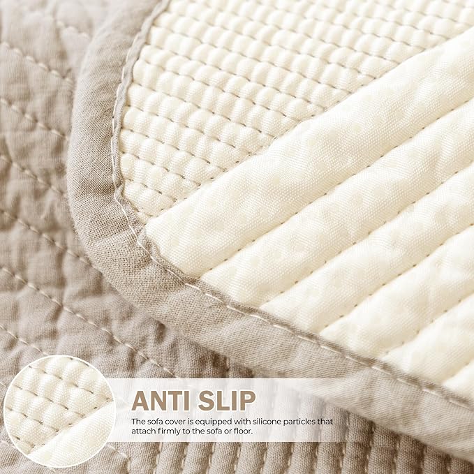 vctops Cotton Quilted Couch Covers for Sectional Sofa (Khaki,43"x43") | Geometric Washable Non Slip Sofa Slipcover for Dogs, Children, Pets Furniture Protector Cover - Image 4