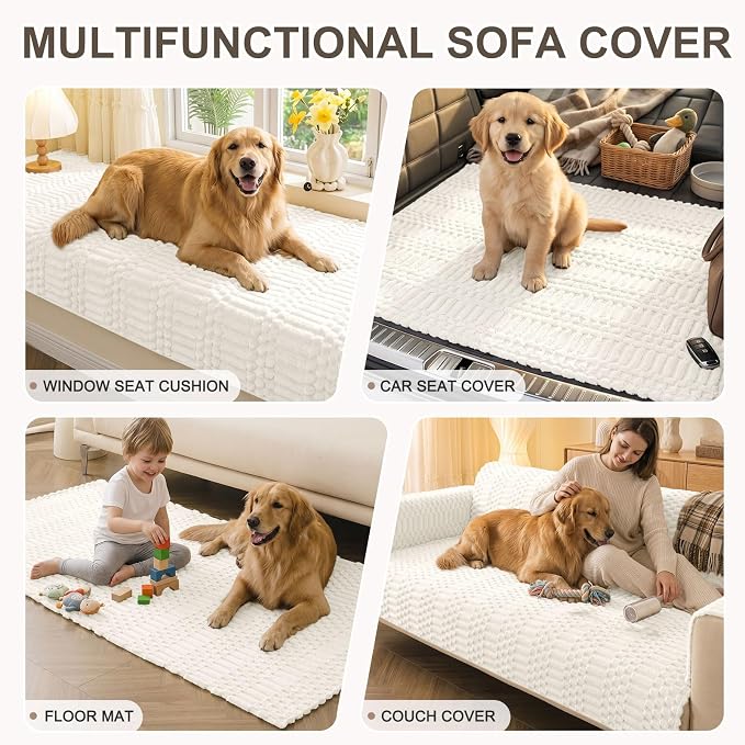Smiry Waterproof Couch Covers for Dogs Washable, Non Slip Pet Sofa Cover | Plush Scratch Resistant Flannel Furniture Protector for Dogs, White, 43" x 63" - Image 10