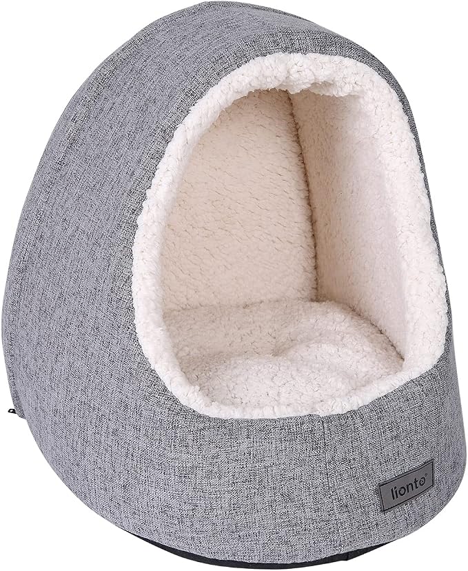 lionto cat cave with Cuddly Reversible Cushion, Washable pet Bed Well Padded for Cats and Small Dogs, 15,7x13,8x15 in, Cozy cat Bed with Non-Slip nubs, Light Grey Mottled by Unknown