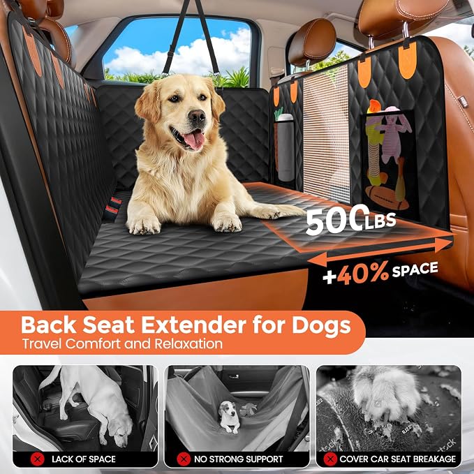 Dog Seat Cover for Back Seat,Hard Bottom Car Seat Cover for Dogs | Back Seat Extender for Dogs Holds 500lbs,Waterproof Rear Seat Pet Cover,Dog Hammock Travel Accessories for Car,SUV,Truck - Image 2