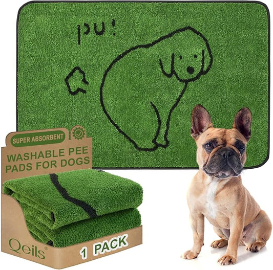 Qeils Reusable Puppy Pads , Washable Pee Pads for Dogs 36" x 24" 2 Pack | Super Absorbent & Leakproof Potty Training Pads, Plush Grass-Look With Non-Slip Backing For Crates, Playpens & Small Pets by Qeils