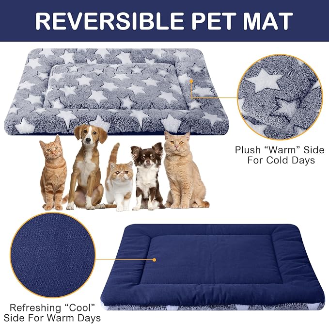 VitalCozy 4 Pcs Dog Crate Pads, Ultra Soft Warm Washable Anti-Slip Kennel Bed Mat for Pets, Reversible, Replaceable, Cage Liner for Small Medium Large Dogs and Cats(20 x 30 x 1.6 Inch,Star,Blue) - Image 3