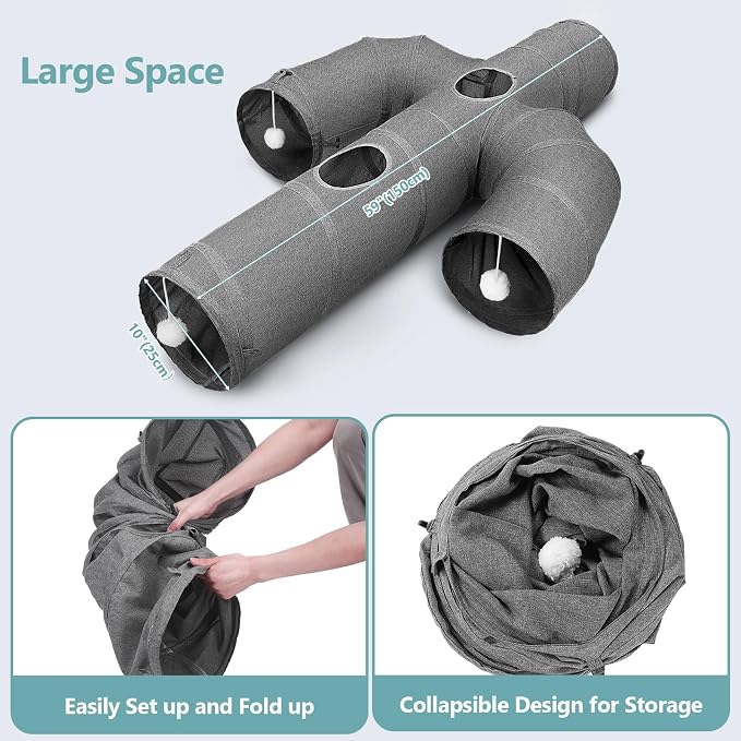 Ownpets Cat Tunnel Sturdy Oxford Fabric Cat Tunnel Toy, Cactus Shape Collapsible Cat Tunnels for Indoor Cats,Interactive Peek Hole Pet Tunnel Tube with Cat Wand Toy - Image 8