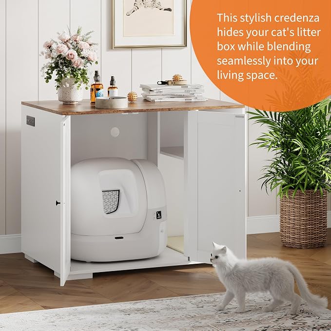 Large Cat Litter Enclosure with Litter Collector, Enclosure for Self-Cleaning Litter Boxes,Adjustable Shelf for Dog Proof,Charging Station, Large Hidden Litter Box for Cat, Cat House - Image 7
