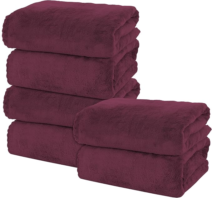 MOONQUEEN 6 Pack Premium Bath Towel Set - Quick Drying - Microfiber Coral Velvet Highly Absorbent Towels - Multipurpose Use as Bath Fitness, Bathroom, Shower, Sports, Yoga Towel (Burgundy) by MOONQUEEN