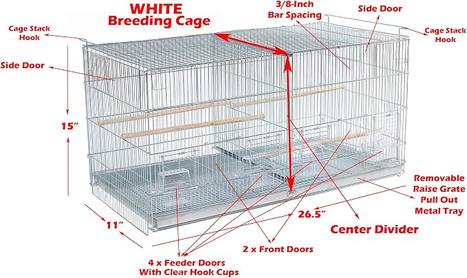 LOT of White Stackable Breeder Bird Flight Cage with Removable Center Divider and Breeding Nest Box Doors (White, 26.5"x11"x15"H Lot of 4) - Image 2