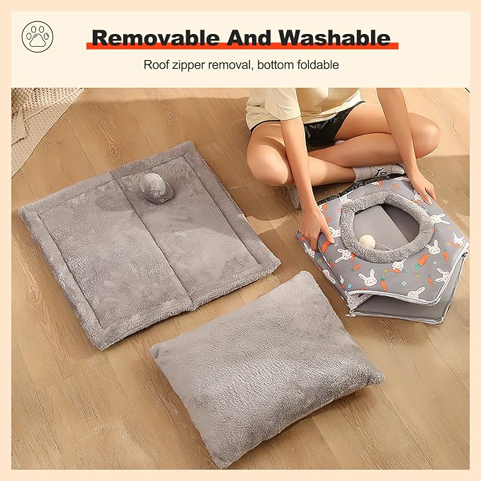Cat Cave Bed, Portable Cat Bed with Removable Cushion, Small Dog Cave Bed Pet Warm House, Washable Dog Bed, Cat Puppy Igloo Bed(M, Navy Blue) - Image 3