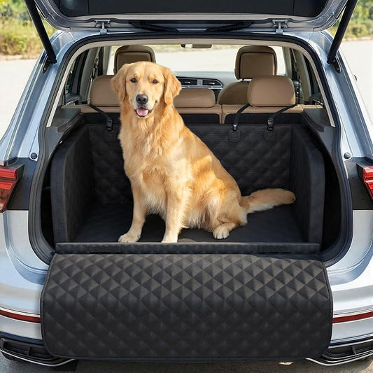 Pecute SUV Cargo Liner for Dogs, Water Resistan Pet Trunk Cover with Soft Cushion, Non-Slip Dog Back Seat Mat for SUVs Sedans with Bumper Flap Protector, Padded, Black by pecute