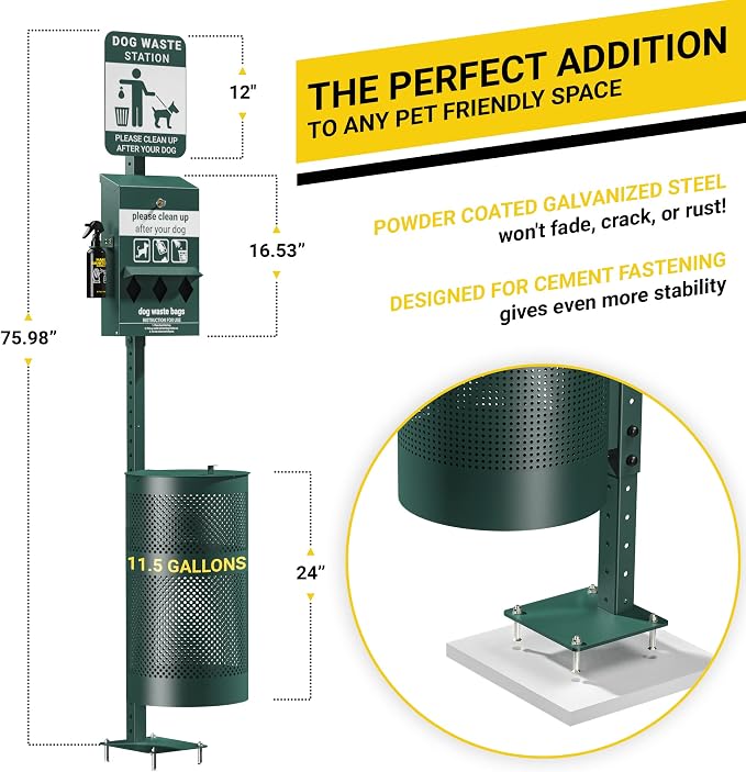 Pet Waste Station - Includes 600 Roll Bags & 50 Can Liners - Original Glow in the Dark Dog Waste Station with Dog Poop Sign, Bag Dispenser, Hand Sanitizer Bottle & Outdoor Trash Can with Lid - Image 5