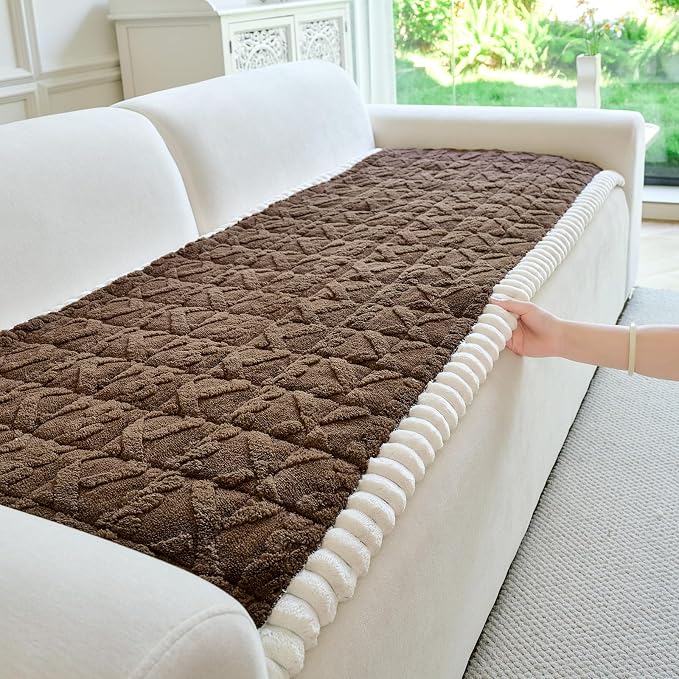 Fuzzy Couch Covers for Dogs, Non Slip Thick Dog Couch Cover Protector, Plush Pet Couch Covers for Sofa Washable, Soft Sofa Cushion Slipcovers Pet Friendly(1PC, Brown, 27.6”x94.5”) by PJLZJFBY