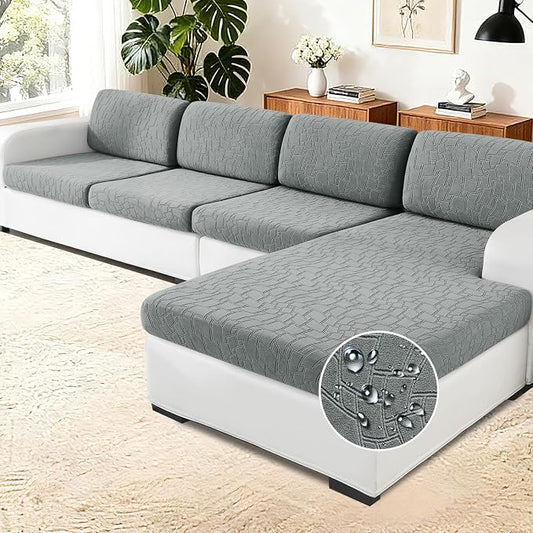 MAXIJIN Waterproof Sectional Couch Cover 3 Pieces Stretch Couch Cushion Covers for Sectional Sofa L Shape Seat Slipcovers with Elastic Bottom for Dogs Pets (2 Seater + 1 Chaise, Light Gray) by MAXIJIN