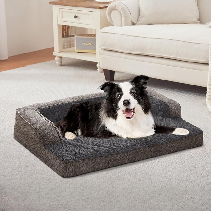 WINDRACING Orthopedic Dog Beds Large Sized Dog, Waterproof Memory Foam Pet Bed with Sides, Non-Slip Bottom Large Pet Bed with Washable Removable Cover,40x28 Inch, Gray by WINDRACING