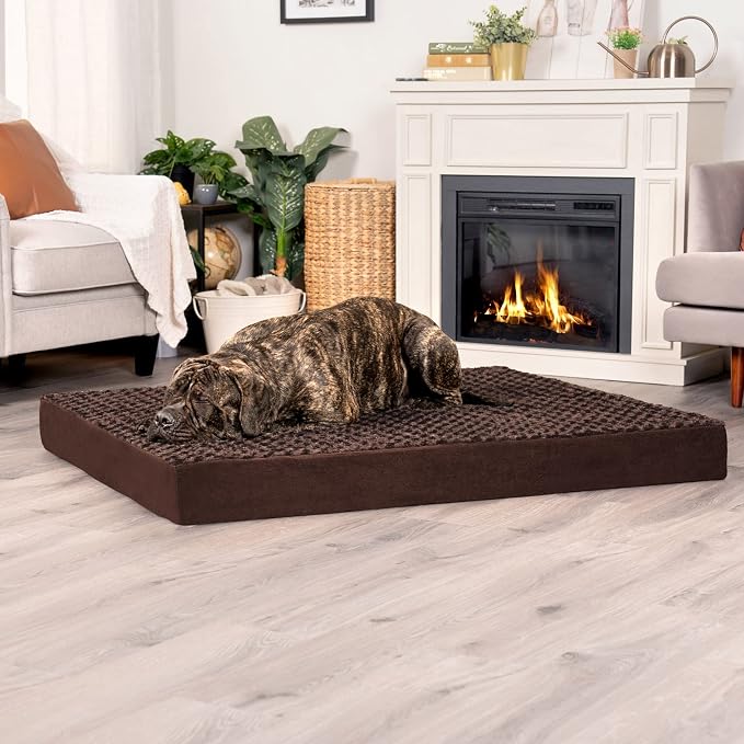 Furhaven Orthopedic Dog Bed for Large Dogs w/ Removable Washable Cover, For Dogs Up to 125 lbs - Ultra Plush Faux Fur & Suede Mattress - Chocolate, Jumbo Plus/XXL - Image 3