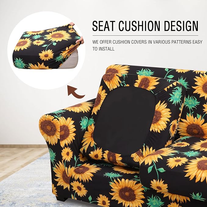 hyha Stretch Couch Cover, Sofa Covers for 2 Separate Cushion Couch Washable | Loveseat Cover, Floral Pattern, Printed, 3 Pieces, 2 Seater Furniture Protector with Elastic Bottom for Dogs, Pet Friendly - Image 2