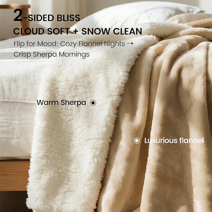 gogobunny Waterproof Bed Blanket, Reversible Sherpa Fleece Throw Blanket for Dog Puppy Cat, Furniture Cover Protects Bed Couch Sofa from Liquid Pee and Pet Fur (Beige, 90x108 inches) - Image 3