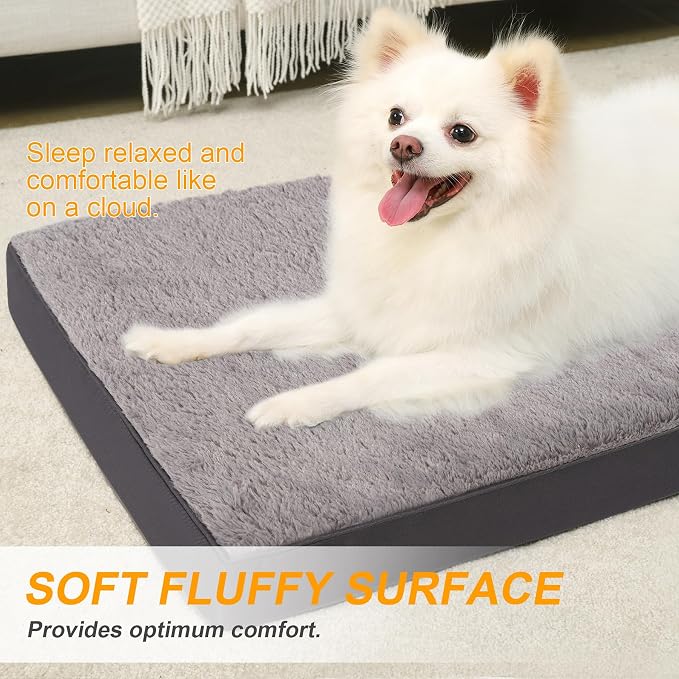 KSIIA Orthopedic Dog Bed for Small Dogs with Waterproof, Dark Grey, 23x17 | Deluxe Soft Plush Dog Crate Bed, Washable Pet Mat with Removable Cover & Egg Crate Foam for Small Dogs Sleeping & Relaxing - Image 3