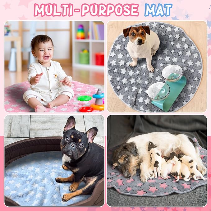 Hahafelt 4 Pcs Round Whelping Pee Pads Washable for Dogs Waterproof Pet Training Mats Reusable Puppy Whelping Pads Non Slip Cat Dog Bed Mat for Crate Kennel(Large Star,55 Inches) - Image 4