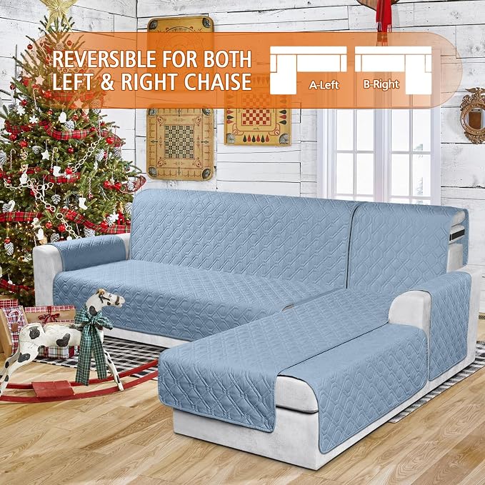 VANSOFY Sectional Couch Covers 100% Waterproof L Shaped Sofa Slipcover 3pcs Reversible Chaise Lounge Cover for Sectional Sofa Furniture Protector Cover for Pets Dog Cat(Small, Azuree) - Image 2