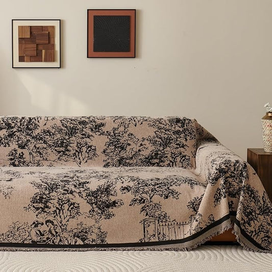 French Country Couch Cover for 3 Cushion Sofa, Vintage Cottage Reversible Couch Cover Sectional L Shape, Farmhouse Home Decor Chenille Non Slip Washable Large Couch Protector for Dogs 71"x118" by Besaomeom