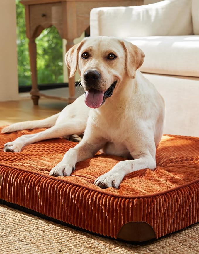 FUKUMARU X-Large Dog Bed, Thickened Waterproof Dog Mat with Washable Cover | 4" Extra Thick Egg Crate Foam Pet Mat, Corduroy Orthopedic Dog Bed for Crate, Flat Dog Pad with Anti-Slip Bottom - Image 7