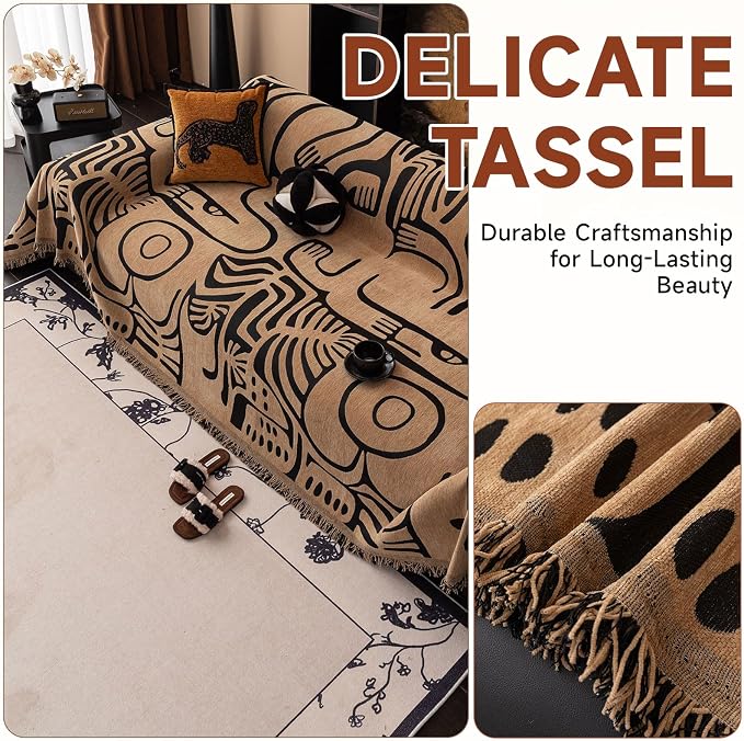 VClife Soft Thick Chenille Couch Cover 1 PC Washable Couch Cover for 2 Cushion Couch Sofa Modern Brown Black Jacquard Sectional Sofa Cover 71"x118" - Image 2