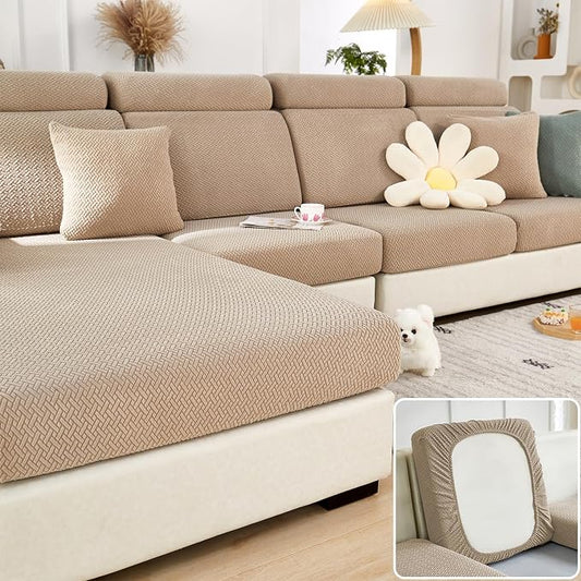 Couch Cushion Covers & Couch Cover for Sectional Sofas, Reversible Non-Slip Sofa Slipcovers, Washable Pet Proof Home Decor Protector (Light Coffee, 3 Seats + Chaise Cover) by Unknown