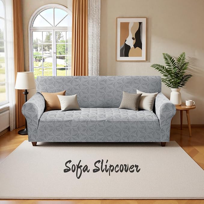 YEMYHOM 1 Piece Stretch Oversized Couch Covers for 4 Seat, Jacquard Extra Large Sofa Cover with Non-Slip Elastic Bottom, Thickened Slipcover Furniture Protector for Dogs Pets (X-Large, Light Gray） - Image 8