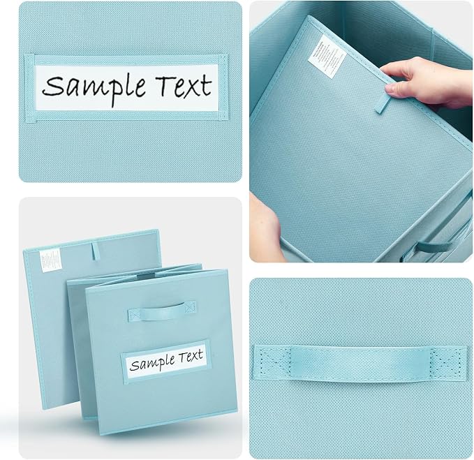 13x13 storage cube bins (Set of 10) Foldable Fabric storage cubes with 10 Labels Window Cards & a Pen,13 inch cube storage bins,Closet Organizers for Shelves,Cubby Organizer Boxes,Blue - Image 3