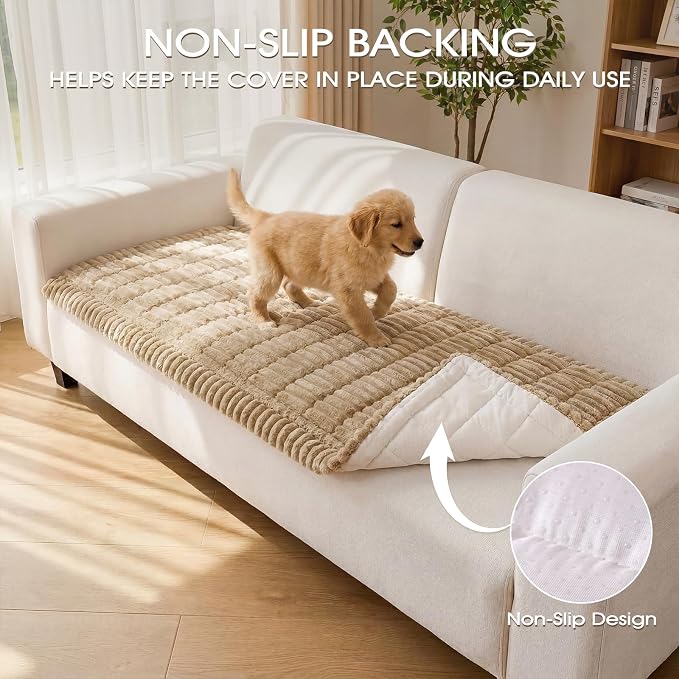 Non-Slip Washable Couch Cover for Dogs, Soft Thick Ribbed Flannel | 27.6"x82.7", Taupe, 0.8" Thick, Rubber Dot Backing, Pet-Friendly Protector for Sofa, Floor, Window Bench, Car Seat or Camping - Image 3