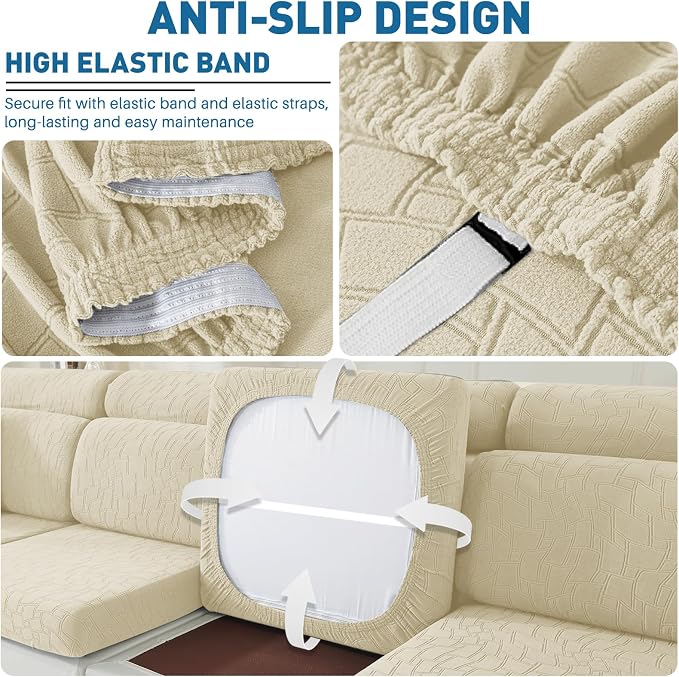 MAXIJIN Waterproof Couch Cushion Covers Individual Love Seat Cushion Cover Stretch Sectional Sofa Slipcovers with Elastic Bottom for Dogs Pets (1 Piece for Loveseat, Beige) - Image 4