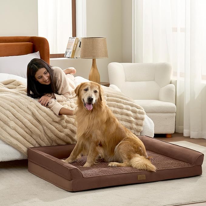 COZY KISS Dog Beds for Extra Large Dog, XXL Bolster Pet Couch with Waterproof Lining, Egg Crate Foam Sofa for Pets Up to 150 lbs, U-Shaped, 48x35x8 inch, Brown - Image 4