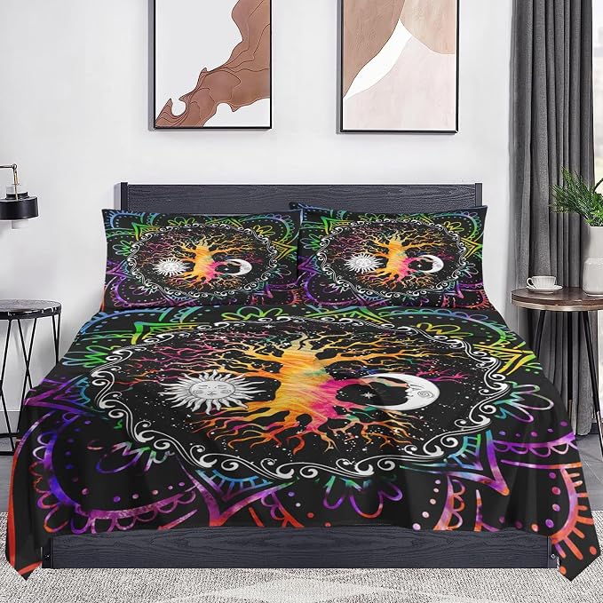 WeCozy Twin Size Bed Sheet Sets with Pillowcases, Astrology Zodiac Tree of Life 3 Pcs Soft Microfiber Bedding for Kids and Adults, Sun and Moon Flat, Fitted Sheet for Bedroom Bed Decor - Image 2