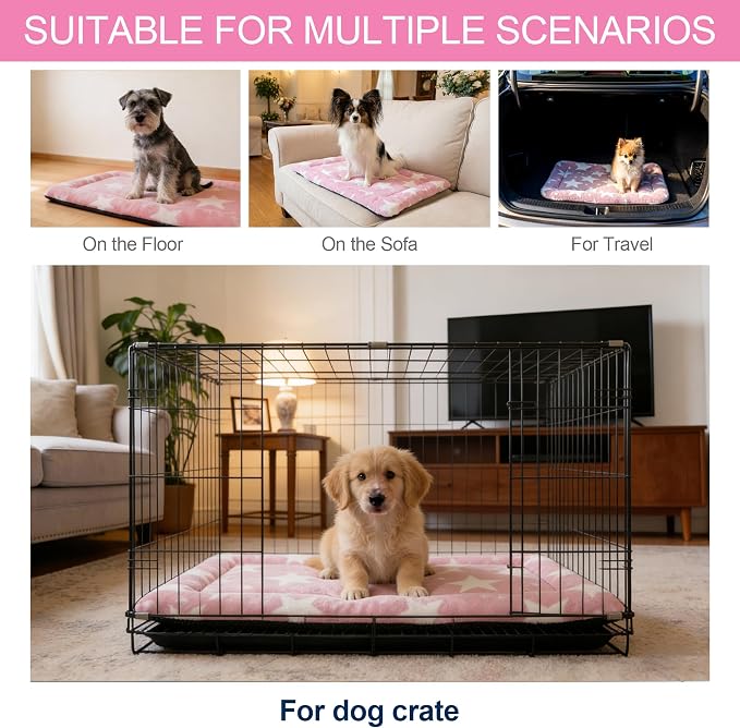 Washable Dog Bed Mat With Anti-Slip Bottom, Deluxe Plush Memory Foam Crate Pad & Waterproof Outdoor Kennel Mat For Dogs & Cats-Durable Crates Beds, Large Medium Small Puppy Size 30" x 20",pink - Image 5