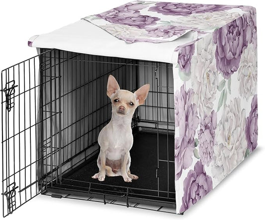 Sweet Jojo Designs 24in. Small Dog Crate Cover (Purple Boho Floral) for Girls Pet Cage, Kennel Covers (Shabby Chic, Bohemian, Vintage, Garden, Watercolor, Flower, Nature, Elegant, Pastel, Lavender) by SweetJojoDesigns