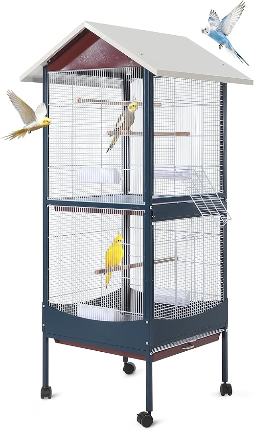 Garvee Bird Cage, 66''H Extra Large Bird Cage, w/Removeble Tray, Waterproof Roof, Easy to Clean, Lockable Caster, Indoor& Outdoor Application for Conure,Macaw,Budgie,Cockatiel,Lovebirds,Parakeet | w/Removeble Tray, Waterproof Roof, Easy to Clean, Locka... by Garvee