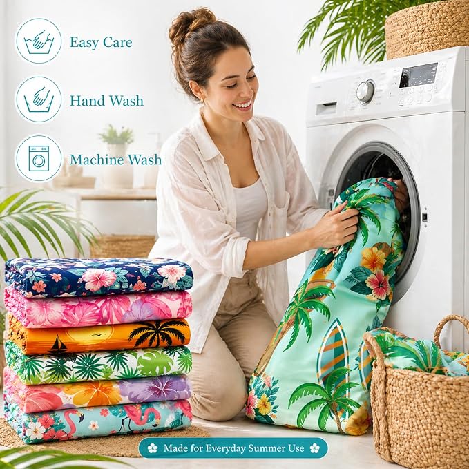 12 Pack Microfiber Beach Towel Set 32x71 Oversized Extra Large Swim Pool Towel Soft Fiber Beach Towels Set for Summer Travel Spa Swim Pool Accessories Vacation Essential Gift(Hawaii Tropical) - Image 4