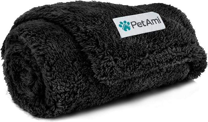 PetAmi Fluffy Waterproof Dog Blanket for Couch and Bed, Reversible Sherpa Pet Throw, Pee Proof Furniture Protector Sofa Cover, Washable Cat Blanket for Small Medium Dogs and Cats (Black, 24x32) by PetAmi