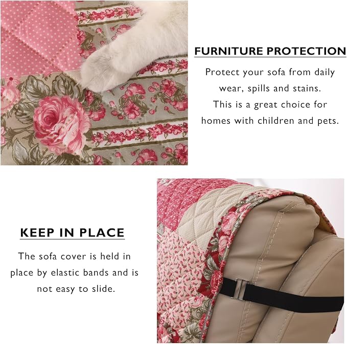 Cmfshape Skidproof Sofa Cover-Patchwork Sofa Slipcover with Elastic Straps-Easy Fit Slip Cover-Washable Furniture Protector for Pets and Kids(Loveseat,Hot Pink) - Image 5