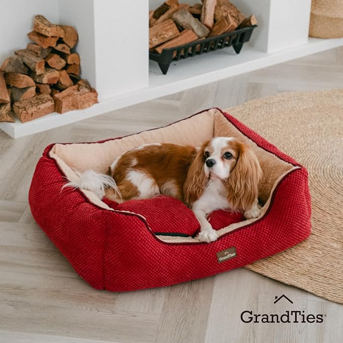 GRANDTIES Fluffy Dog Beds for Small Medium Large Dogs & Cats, Machine Washable Dog Bed, Rectangle Breathable Soft Calming Sleeping Warming Pet Beds with Waterproof & Non-Slip Bottom (M 34", Cherry) - Image 7