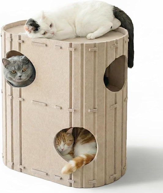 PETKARAY 2-Story Felt Cat House, Large Bed Cave for Indoor Cats, Felt Tunnel Hideaway Condo for Multi-Cat Households, 23.6x22x12 inches, Grey by PETKARAY