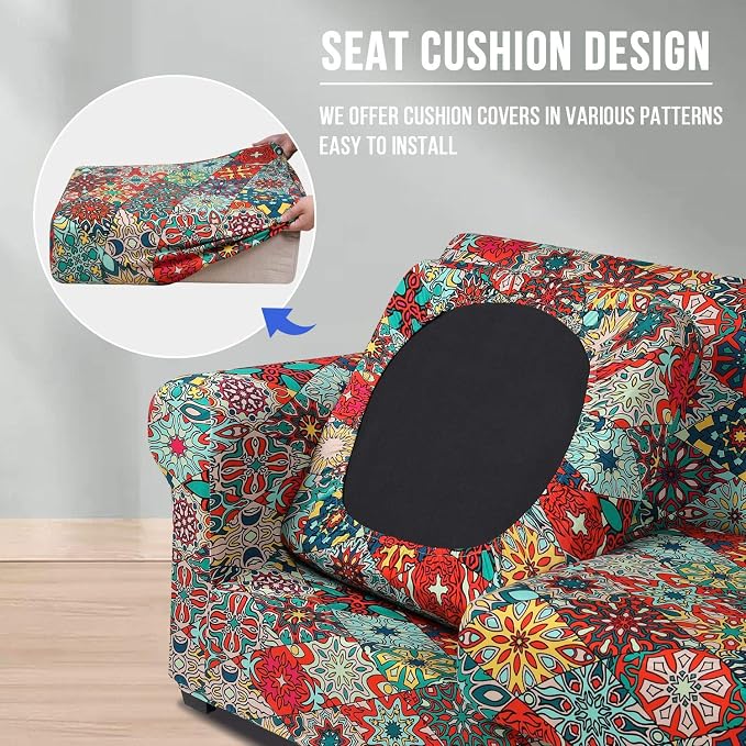 hyha Stretch Couch Covers, Chair/Sofa Covers, Armchair Slipcover for Dogs | Floral Pattern, Printed, 2 Pieces, Separate Couch Cushion Slipcover, Soft Chair Cover with Elastic Bottom for Pets (Armchair) - Image 2