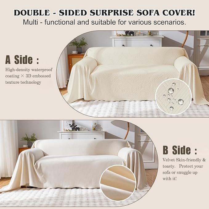 Waterproof Couch Cover, Reversible, Pet-Friendly, Washable and Anti-Slip Couch Covers for Sofa Protection with 4 Cushions, Sofa Slipcovers for Dogs and Cats (71×150in/Beige) - Image 3